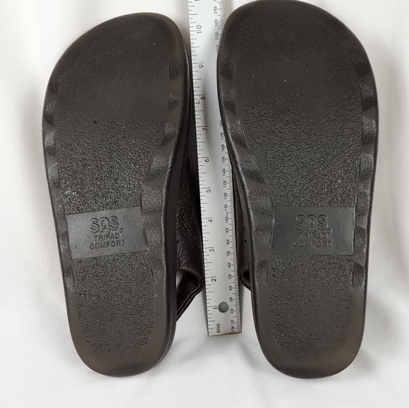 SAS Bravo Brown Tripad Heel 3 Strap Pebbled Leather Sandal Mens Shoes US Sz 11M - Picture 2 of 8